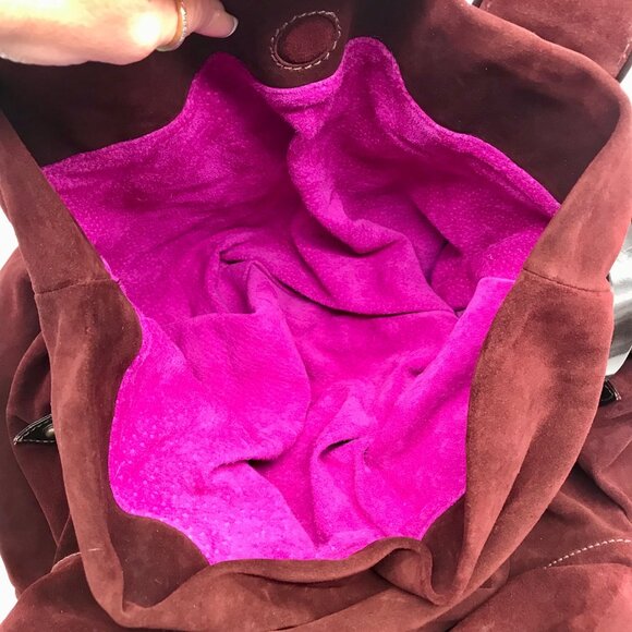 Kale Dark Red Suede Leather Large Shoulder Bag - Picture 12 of 12